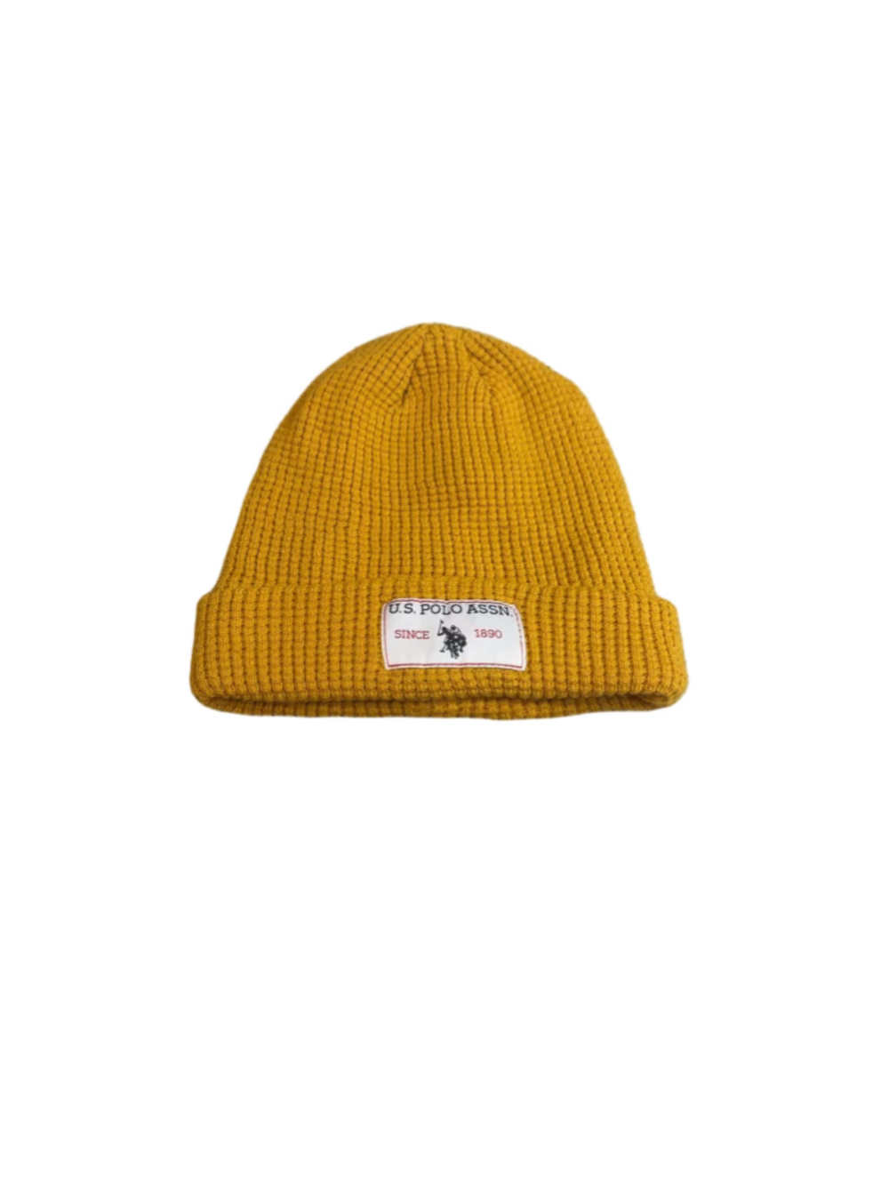 U.S. Polo Assn. Unisex Mustard Yellow Waffle Knit Beanie Hat One Size